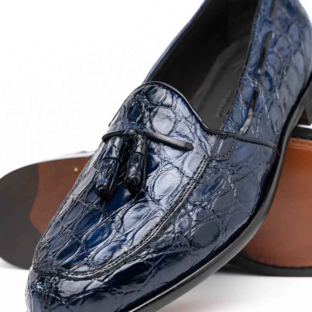 11-582-NVY FRANCO Crocodile Tassel Loafer, Navy Shop TEEK ZI