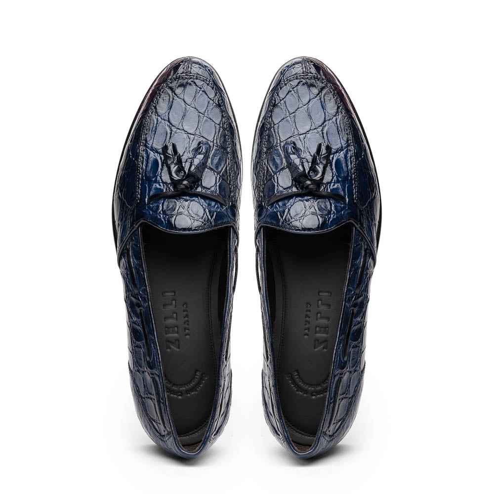 11-582-NVY FRANCO Crocodile Tassel Loafer, Navy Shop TEEK ZI