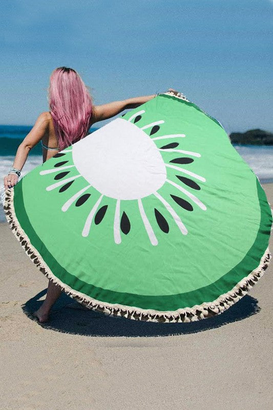 TEEK - Green Kiwi Fringe Convertible Round Beach Throw HOME DECOR TEEK FG   