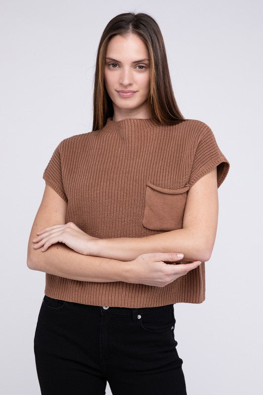 TEEK - Mock Neck Short Sleeve Cropped Sweater SWEATER TEEK FG   