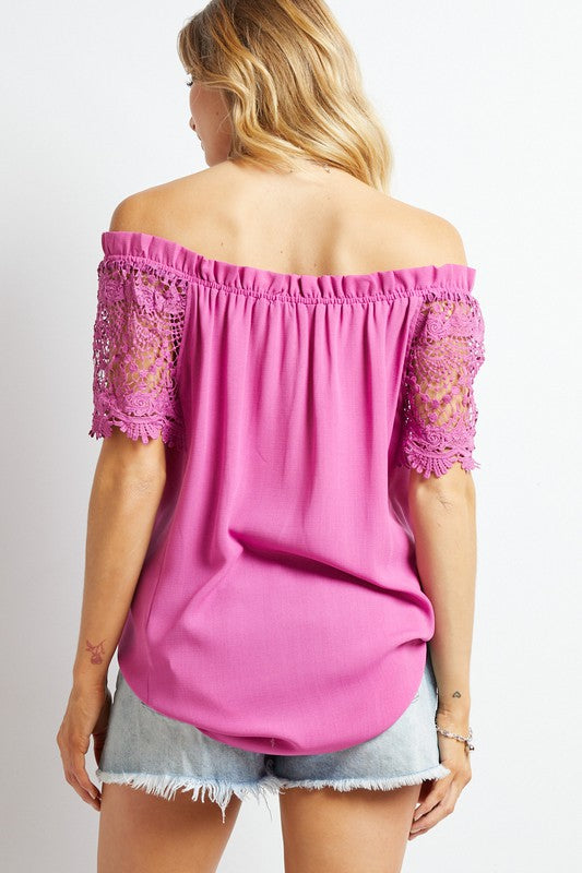 TEEK - Crochet Lace Sleeveless Off Shoulder Top TOPS TEEK FG   