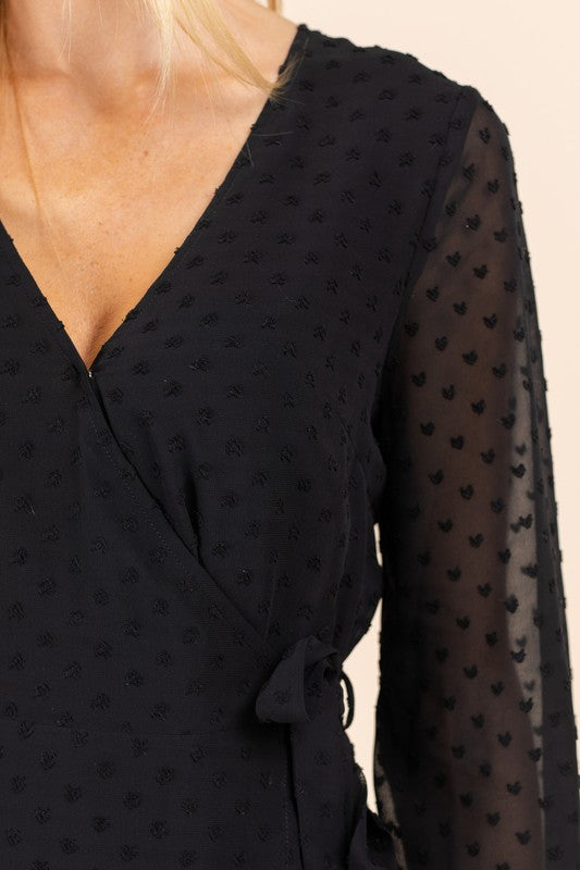 TEEK - Black Sheer Sleeve Double Layer Wrap Dress DRESS TEEK FG   