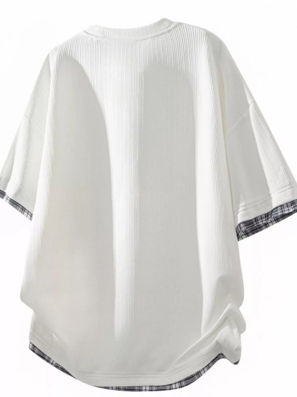 Men's Plus Size Short Sleeve Round Neck Plaid Trim T-Shirt Trendsi