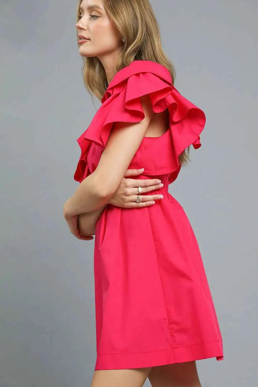 TEEK - Double Ruffle Sleeve Fit and Flare Dress DRESS TEEK Trend
