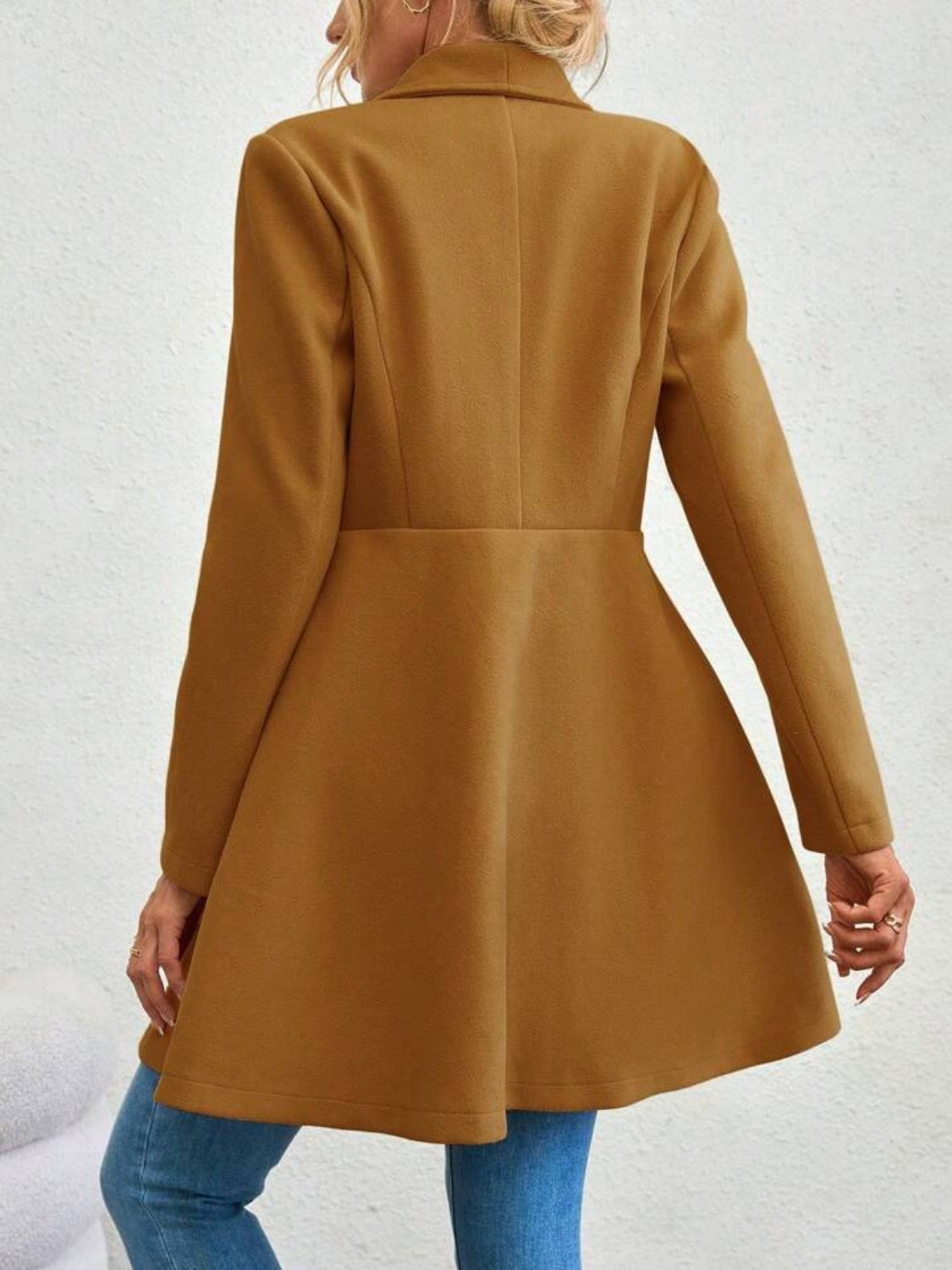 Collared Neck Button Up Long Sleeve Coat TEEK Trend