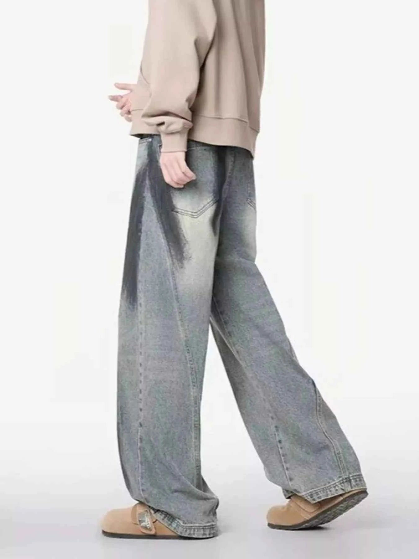 Men's Plus Size Distressed Wide Leg Jeans Trendsi