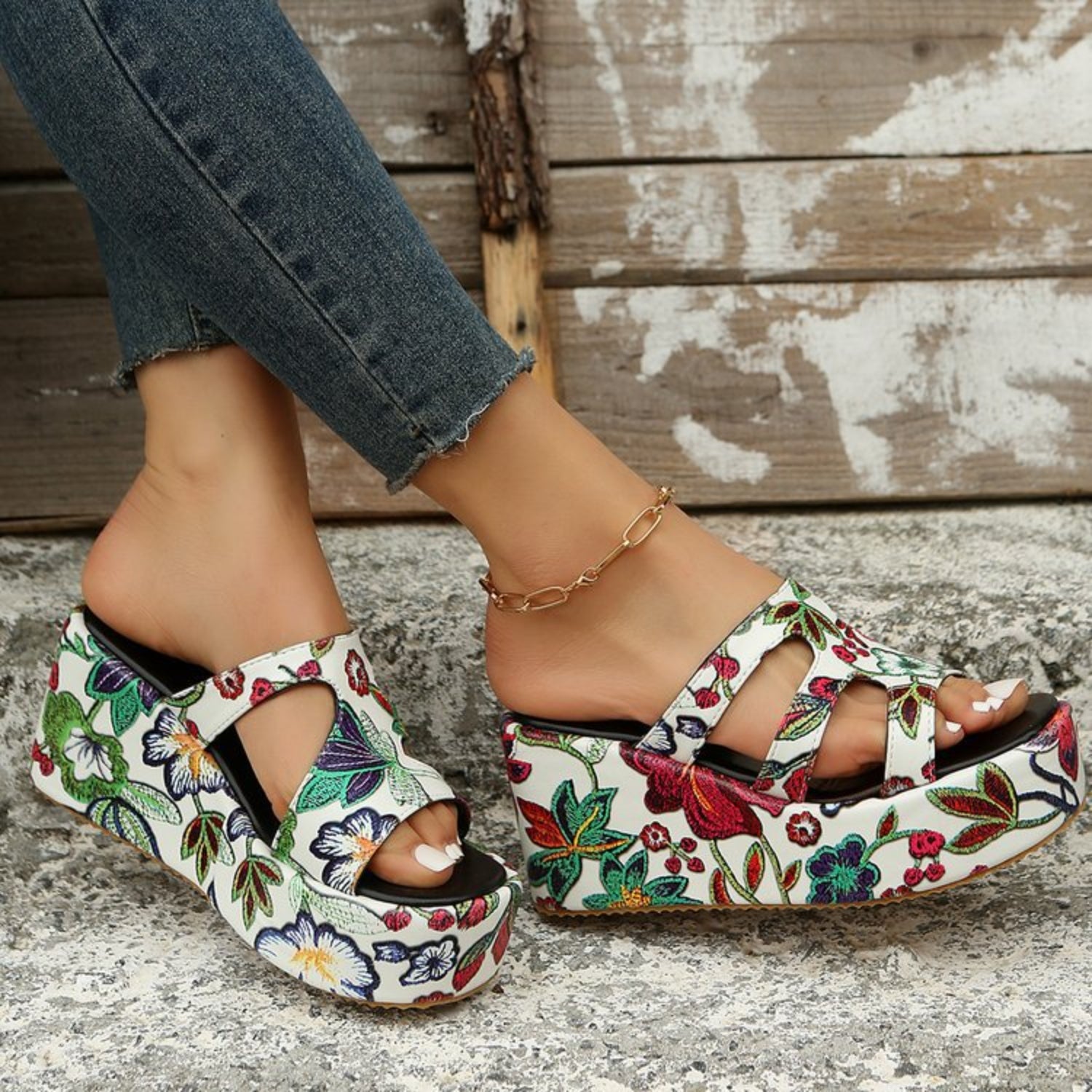 TEEK - Cutout Floral Peep Toe Sandals SHOES TEEK Trend   