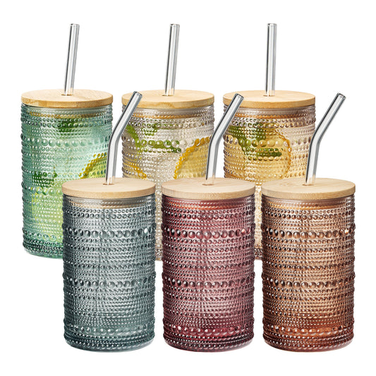 TEEK - Tonal Hobnail Highball Lid Glass Straw Glassware Set of 6 HOME DECOR TEEK KS