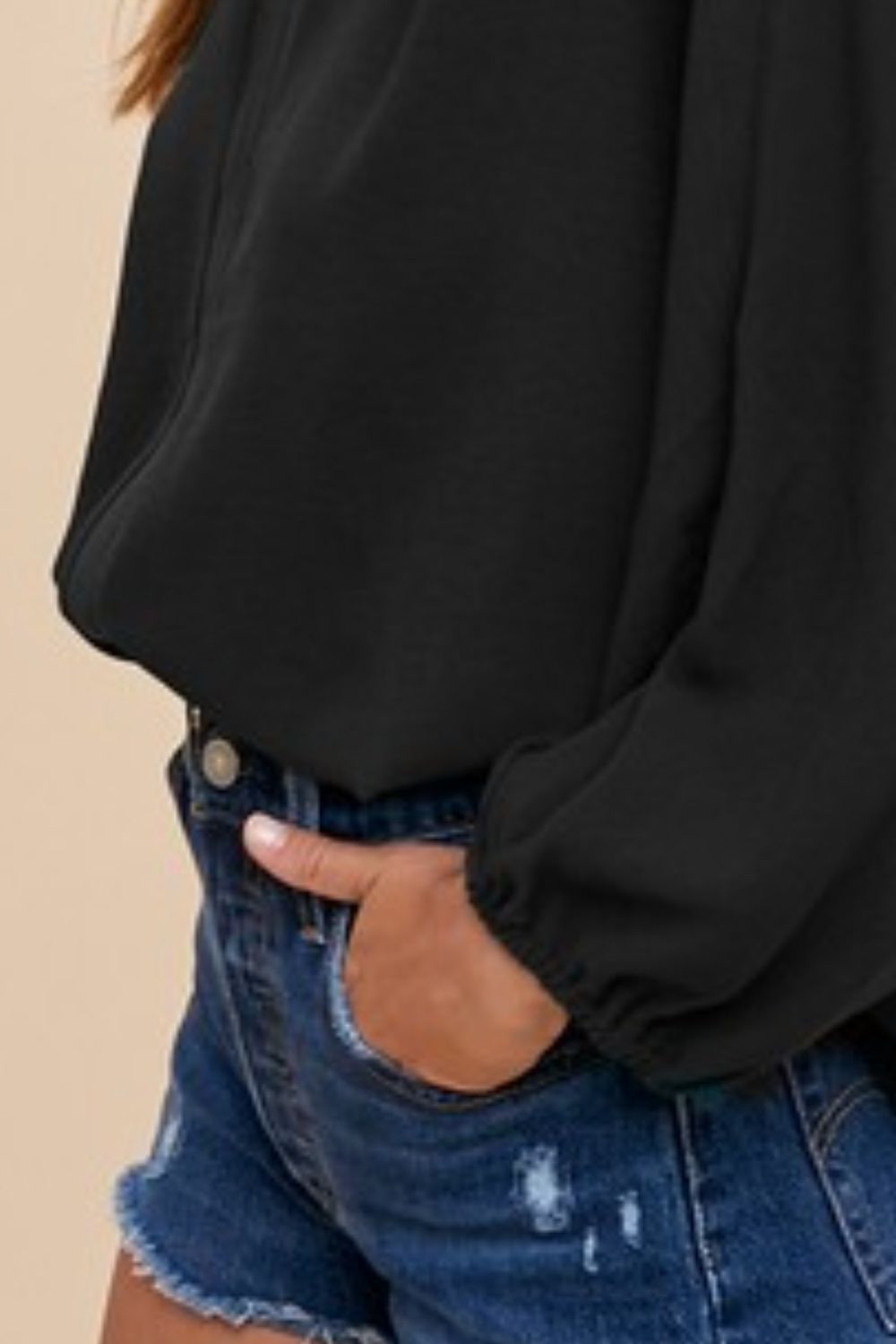 TEEK - Black Notched Batwing Sleeve Blouse TOPS TEEK Trend