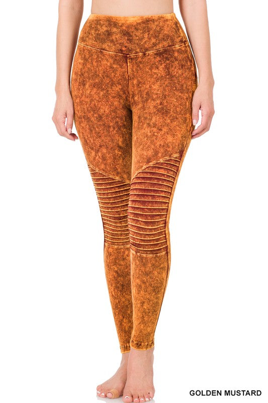 TEEK - Mineral Washed Wide Waistband Moto Leggings PANTS TEEK FG GOLDEN MUSTARD L