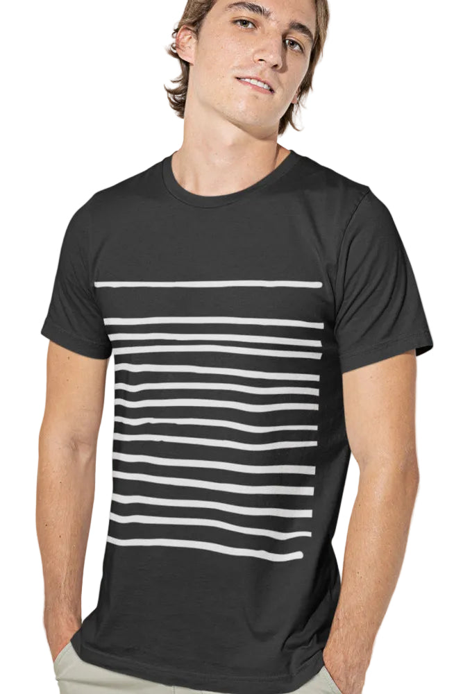 Mens T-Shirt with Lines in Black ND T shirt Onetify Solid Black Blend XS