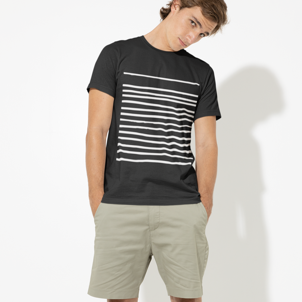 Mens T-Shirt with Lines in Black ND T shirt Onetify