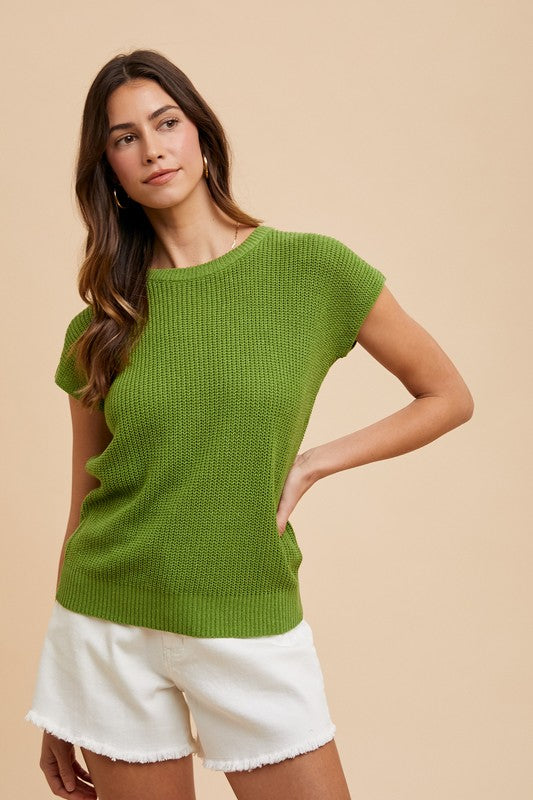TEEK - Moss Round Neck Short Sleeve Sweater TOPS TEEK Trend