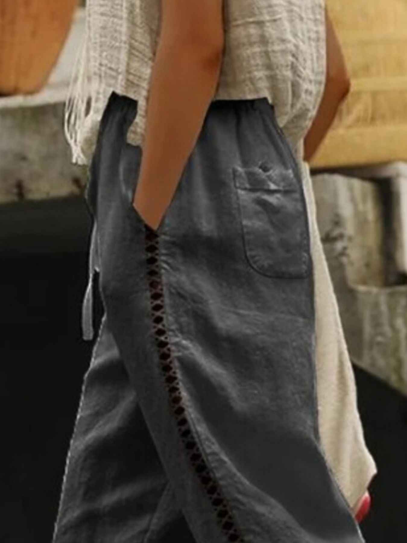 Hollow Out Trim Cropped Pants Trendsi