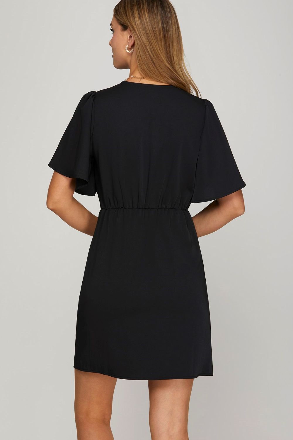 TEEK - Black Ruffled Surplice Short Flutter Sleeve Dress DRESS TEEK Trend