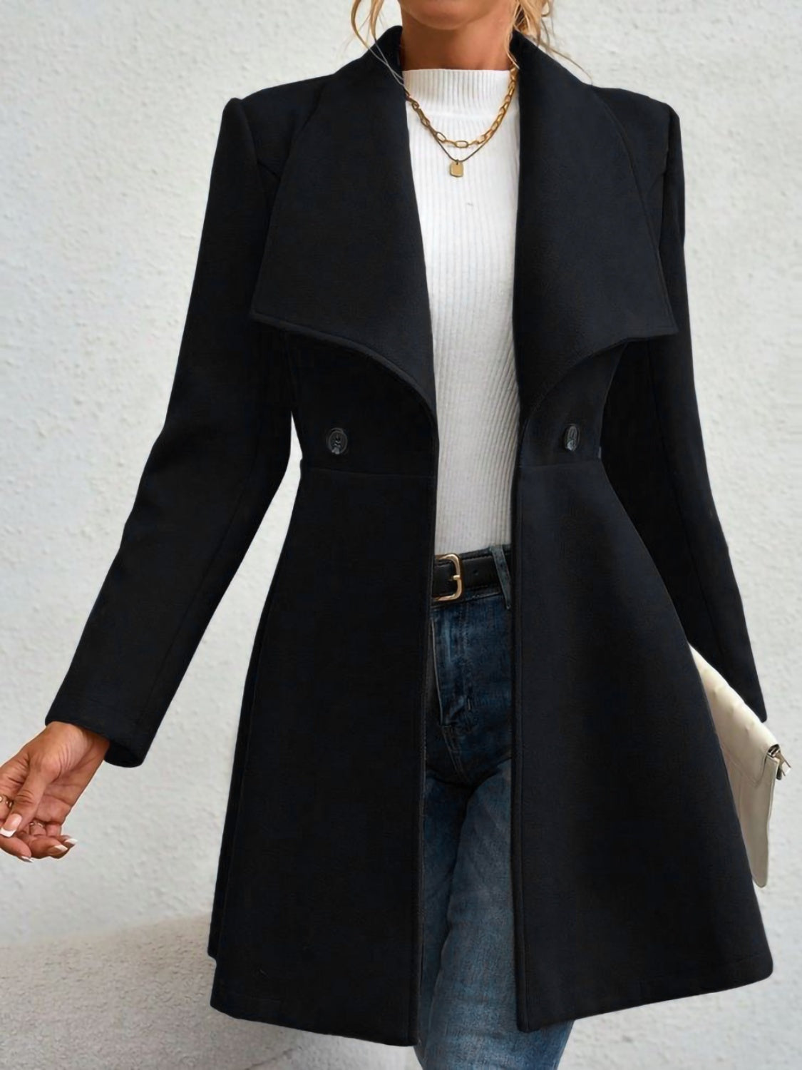 Collared Neck Button Up Long Sleeve Coat TEEK Trend