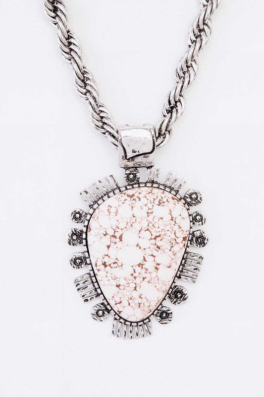 TEEK -Oversize Stone Pendant Necklace Set SET TEEK FG White  