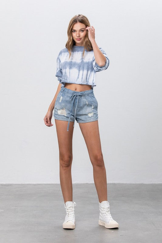 TEEK - Light Wash Drawstring Jogger Denim Shorts SHORTS TEEK FG   