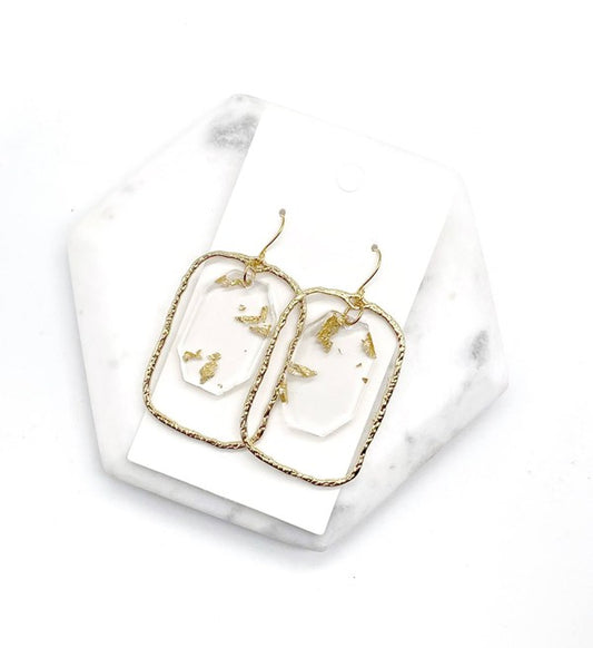 Gold Flake Acrylic Chandelier Earrings  TEEK FG   