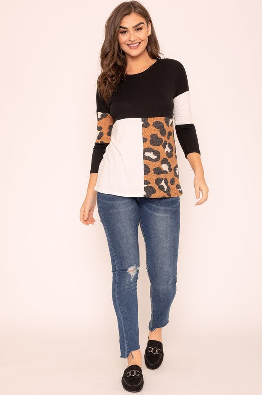 TEEK - Plus Size Leopard Color Block Tunic TOPS TEEK FG   