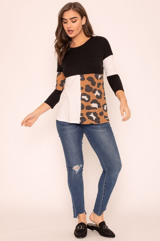 TEEK - Plus Size Leopard Color Block Tunic TOPS TEEK FG Black 1X 