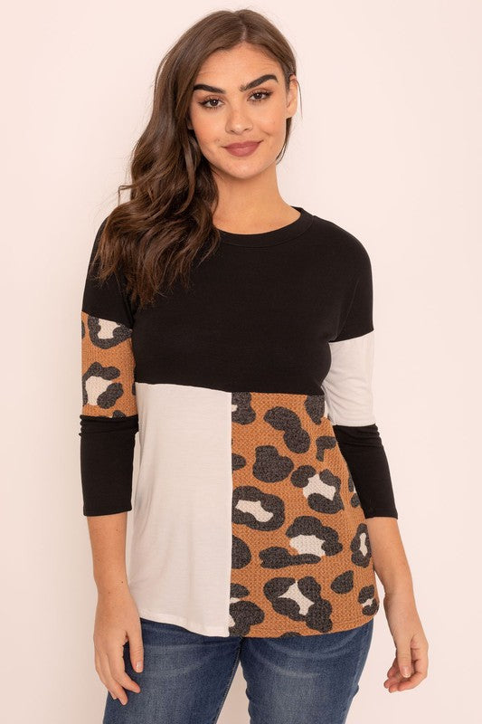 TEEK - Plus Size Leopard Color Block Tunic TOPS TEEK FG   