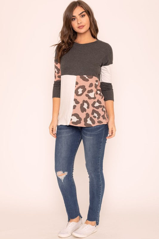 TEEK - Plus Size Leopard Color Block Tunic TOPS TEEK FG   