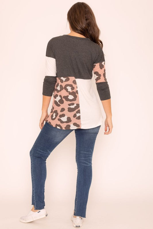 TEEK - Plus Size Leopard Color Block Tunic TOPS TEEK FG   