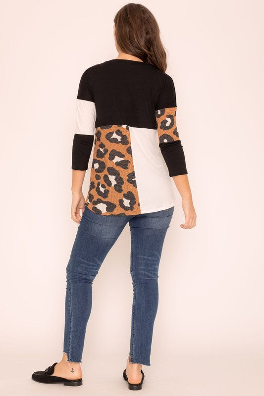 TEEK - Plus Size Leopard Color Block Tunic TOPS TEEK FG   