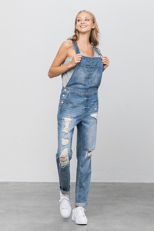 TEEK - MED WASH HEAVY BODY PREMIUM DESTROY OVERALLS OVERALLS TEEK FG   