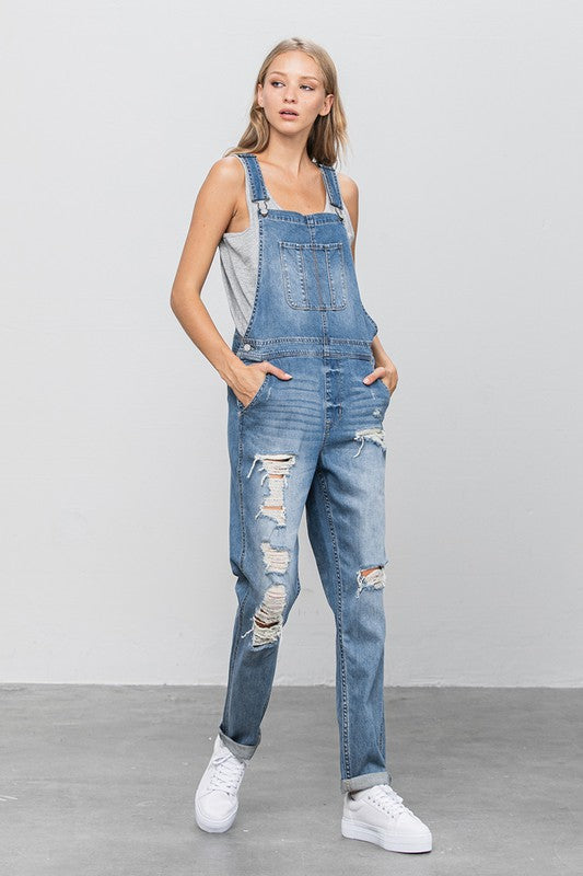 TEEK - MED WASH HEAVY BODY PREMIUM DESTROY OVERALLS OVERALLS TEEK FG   