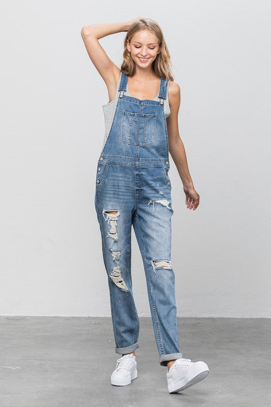 TEEK - MED WASH HEAVY BODY PREMIUM DESTROY OVERALLS OVERALLS TEEK FG   