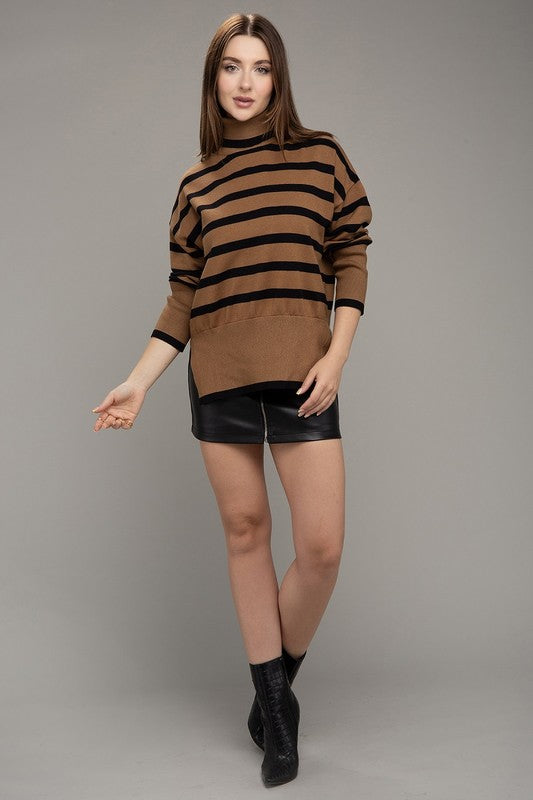 TEEK - Brown Stripe Turtleneck Knit Sweater TOPS TEEK FG   