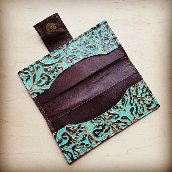 TEEK - Aqua Green Leather Wallet in Cowboy Turquoise w/ Snap BAG TEEK FG   