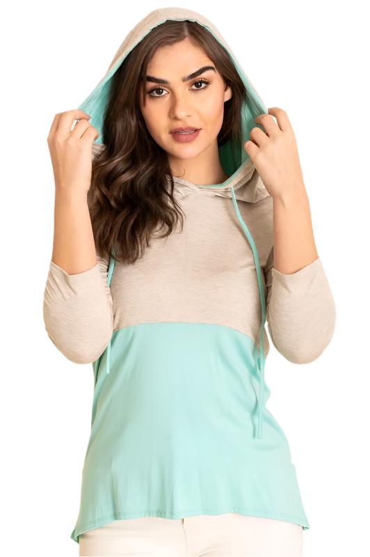 TEEK - Plus Size Two Tone Color Block Hoodie TOPS TEEK FG grey/coral 1X 