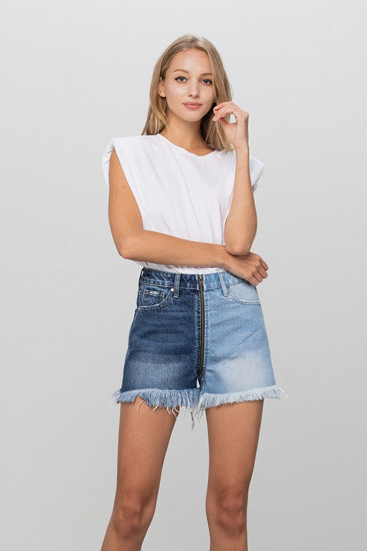 TEEK - BLUE COMBO ZIP CODE TWO TONE PREMIUM DENIM SHORTS SHORTS TEEK FG   