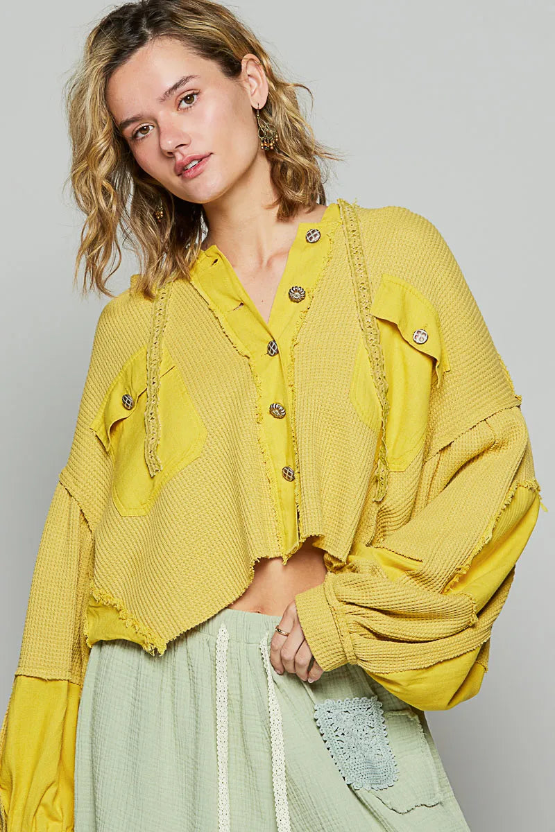 TEEK - Yellow Raw Hem Cropped Hooded Jacket JACKET TEEK Trend