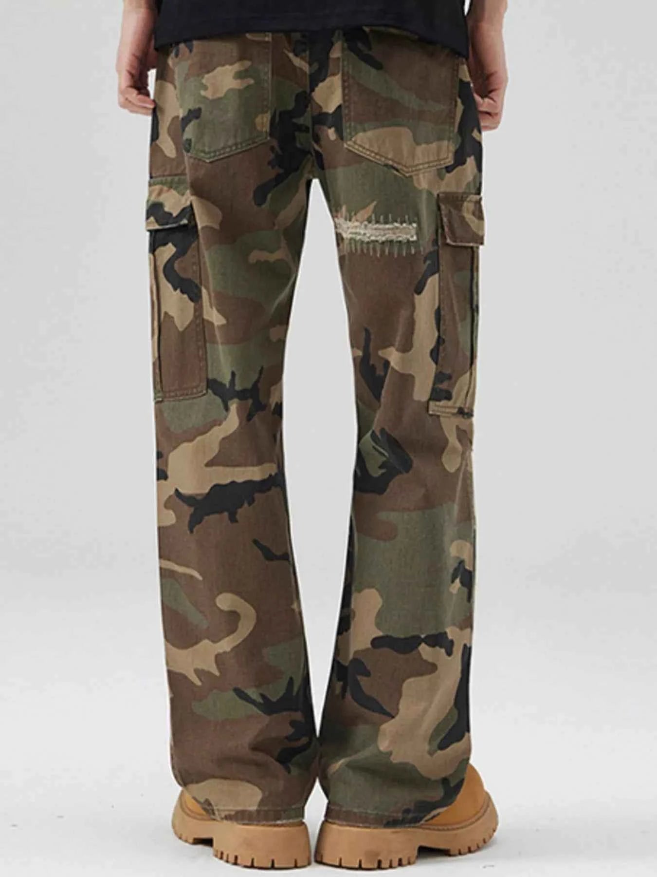 TEEK - Mens Ripped Patch Embroidery Camo Cargo Pants PANTS TEEK Trend