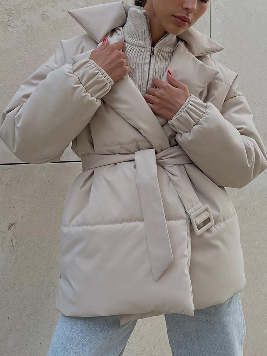 Puffer Long Sleeve Winter Coat with Belt TEEK Trend