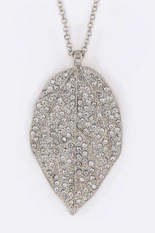 TEEK - Pave Crystals Leaf Pendant Necklace Set JEWELRY TEEK FG   