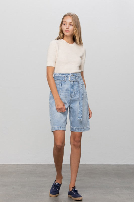 TEEK - LIGHT BLUE WASH BELTED DENIM BERMUDAS SHORTS TEEK FG   