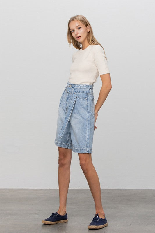 TEEK - LIGHT BLUE WASH BELTED DENIM BERMUDAS SHORTS TEEK FG   