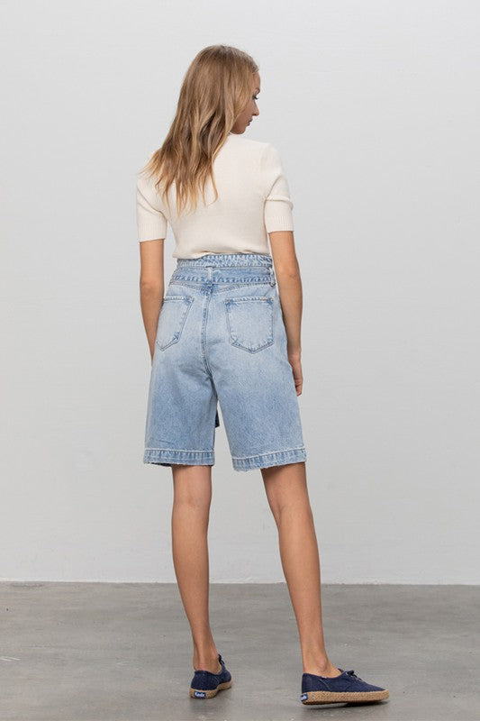 TEEK - LIGHT BLUE WASH BELTED DENIM BERMUDAS SHORTS TEEK FG   