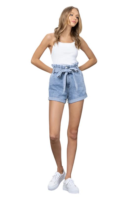 TEEK - LIGHT WASH HIGH WAISTED PAPER BAG SHORTS SHORTS TEEK FG M  