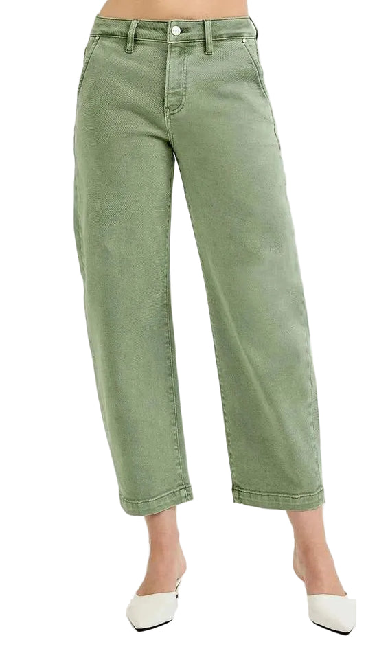 TEEK - Full Size Tummy Control High Rise Crop Barrel Jeans Plus Size JEANS TEEK Trend