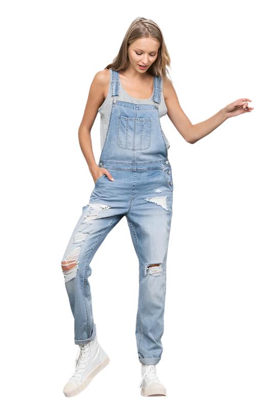 TEEK - LIGHT WASH HEAVY BODY PREMIUM DESTROY OVERALLS OVERALLS TEEK FG   