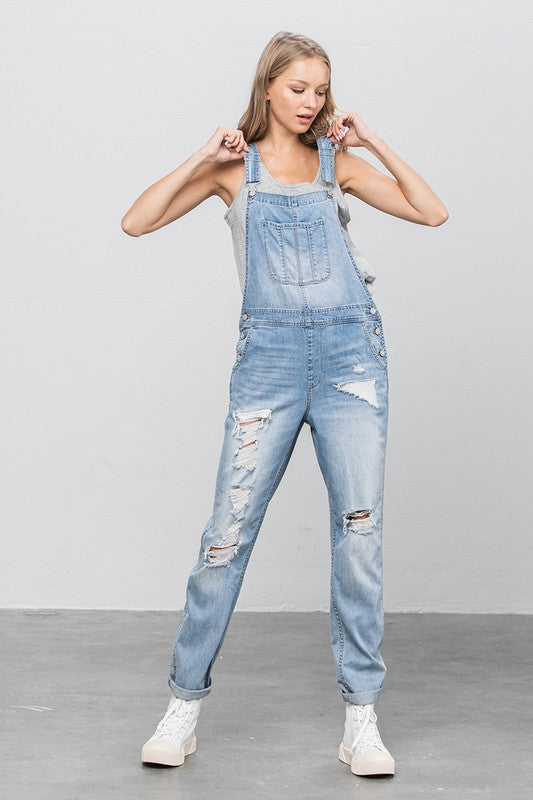 TEEK - LIGHT WASH HEAVY BODY PREMIUM DESTROY OVERALLS OVERALLS TEEK FG   