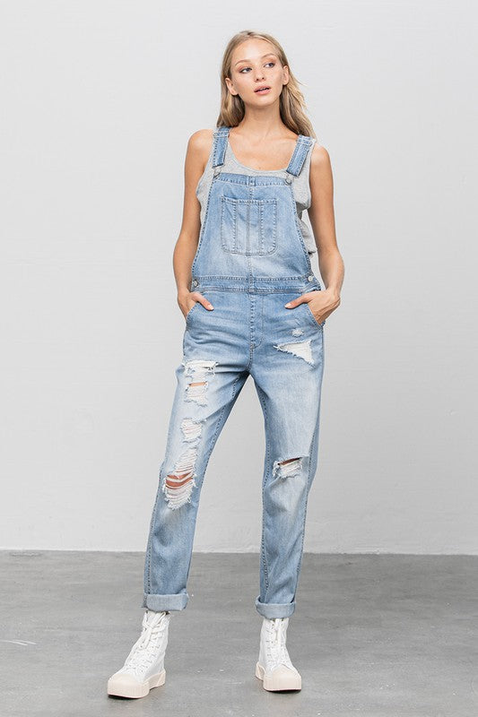 TEEK - LIGHT WASH HEAVY BODY PREMIUM DESTROY OVERALLS OVERALLS TEEK FG   