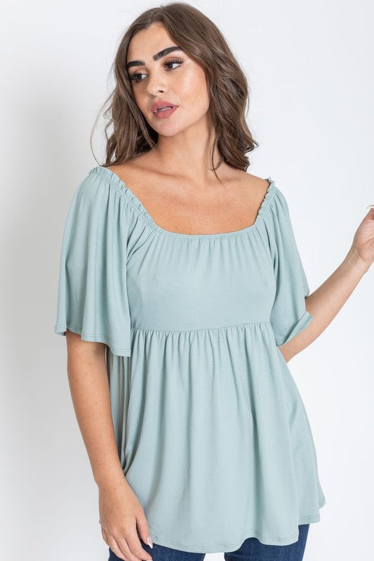 TEEK - Solid Square Neck Babydoll Tunic TOPS TEEK FG sage S 