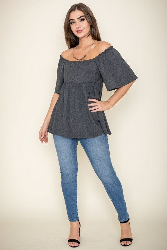 TEEK - Solid Square Neck Babydoll Tunic TOPS TEEK FG   